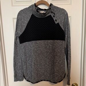 Hem & Thread Gray and Black Button-Accent Sweatshirt